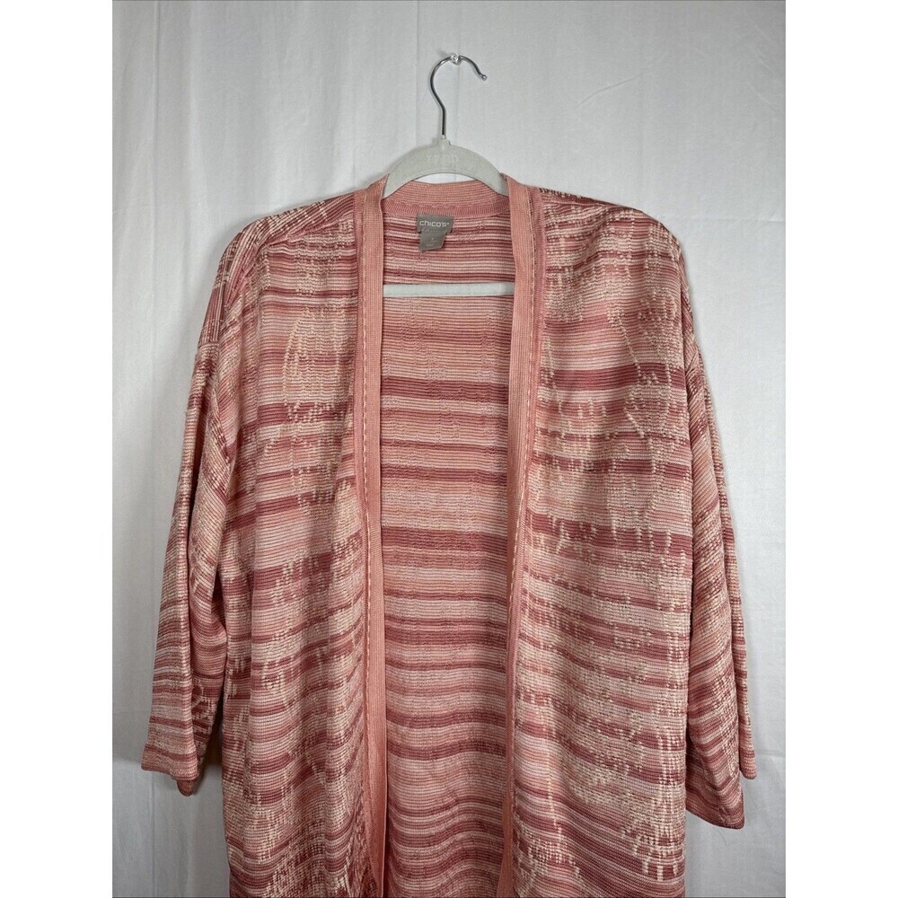 Chico's Women Size 3 XL Light Cardigan Open Front Pink  Abstract Print Preowned - Picture 7 of 12
